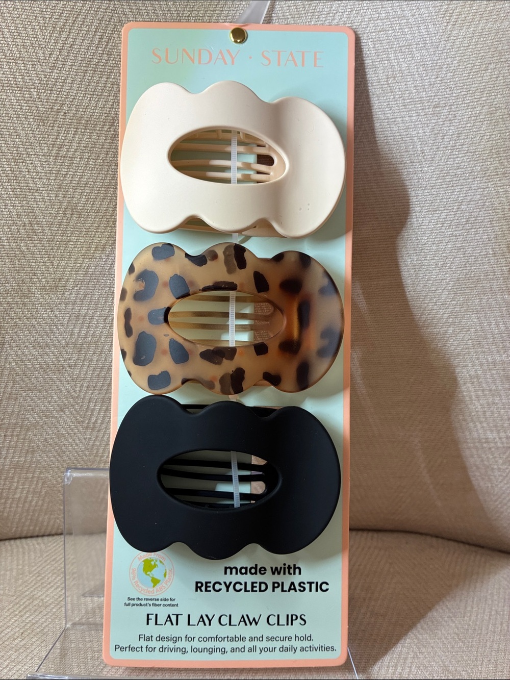 Sunday State Women’s Hair Claw Clips - Cream, Leopard, Black (3-Pack)